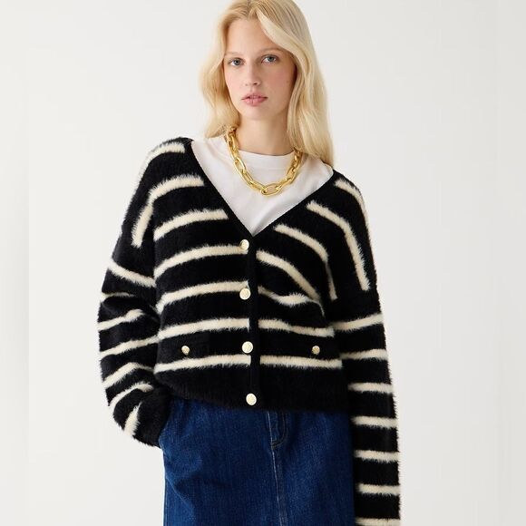 J Crew Striped Brushed Yarn Sweater Lady Jacket NWT - Picture 3 of 14